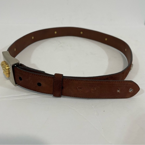 Cale Made In Spain Exotic Leather Gold Medusa Head Embellished Belt Size 26-29 - Picture 6 of 8